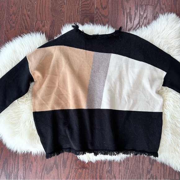 THML Color-block Fringe Detail Dropped Shoulder Pullover Sweater Size Large - Picture 6 of 7